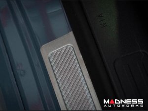 FIAT 500 Door Sills - Stainless Steel w/ Silver Carbon Fiber Inlays - 595 Turismo Logo